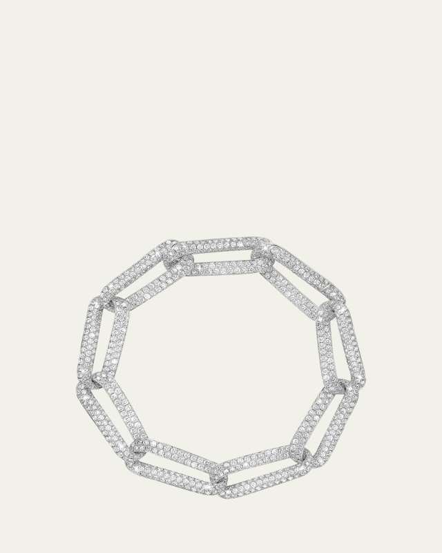 18K White Gold Inside Out Full Pave Link Bracelet, 7.5"L